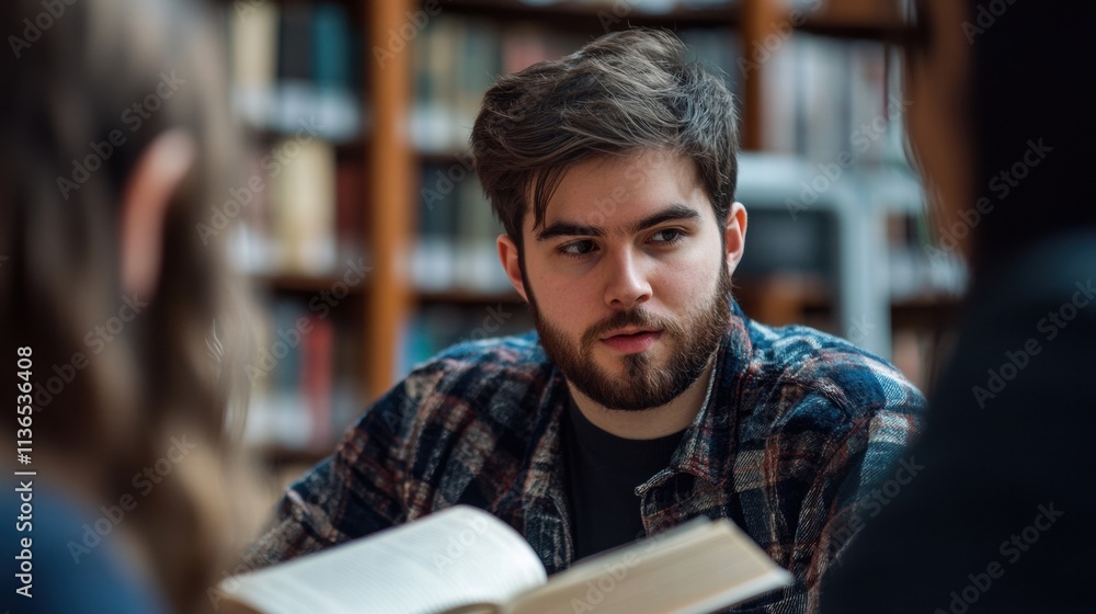 young man studying in library