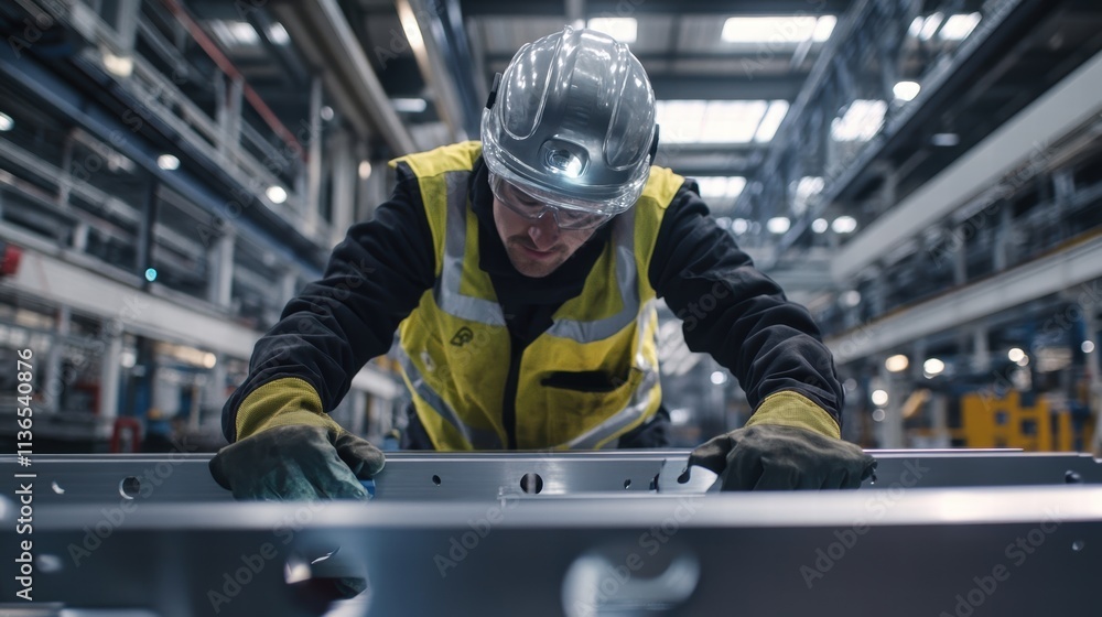industrial worker examining metal component industrial worker examining metal component