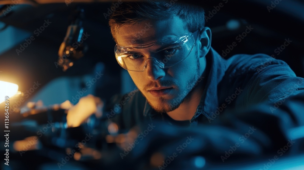 focused mechanic repairing car engine focused mechanic repairing car engine