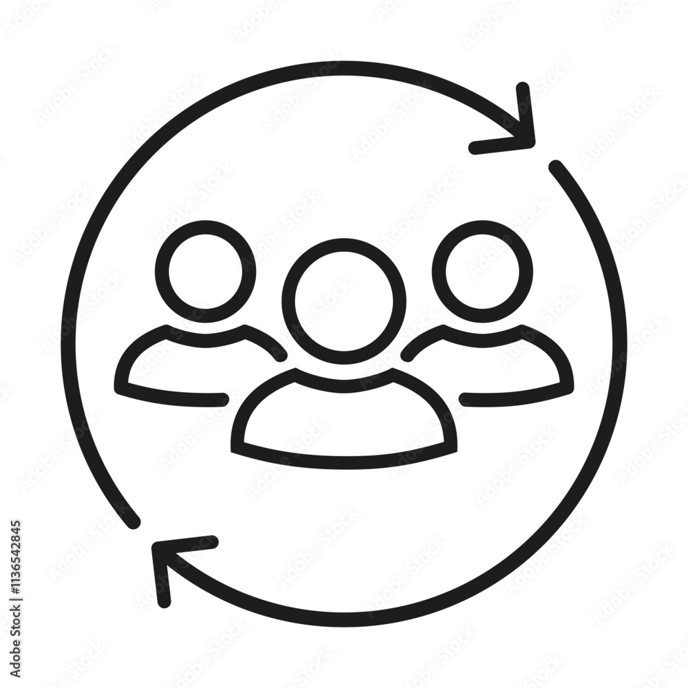 Staff employee customer and circle arrow line icon isolated, group people Staff employee customer and circle arrow line icon isolated, group people