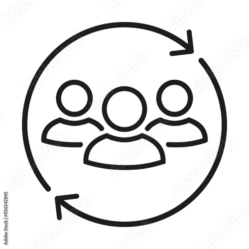 Staff employee customer and circle arrow line icon isolated, group people