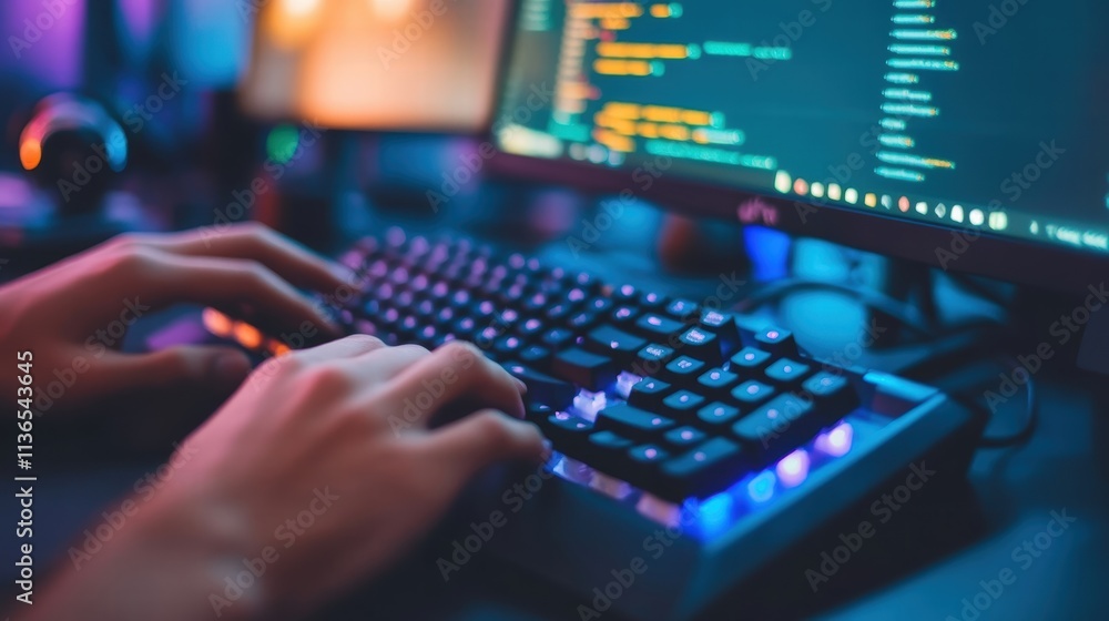 programmer coding on computer at night programmer coding on computer at night