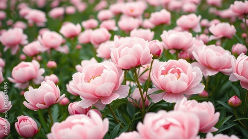Wallpaper Mural A field of delicate pink peonies in full bloom, showcasing their soft petals and lush green foliage Torontodigital.ca