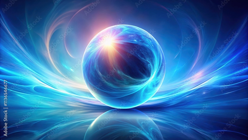 Obraz premium Luminous Orb Reflecting in a Swirling, Energetic Abstract Universe