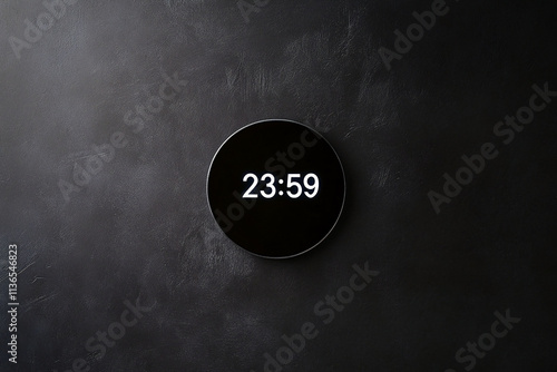 Digital Clock Displaying 23:59 on a Sleek Black Background with Illuminated Digits photo