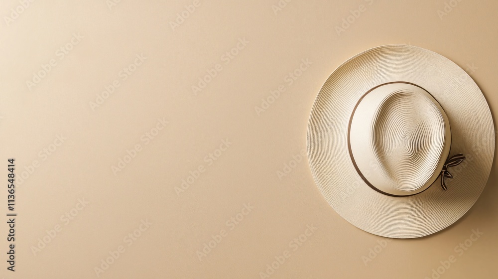 Stylish Hat Closeup on a Neutral Background Minimalist Aesthetic Photography Artistic Environment Top-Down View Stylish Hat Closeup on a Neutral Background Minimalist Aesthetic Photography Artistic Environment Top-Down View