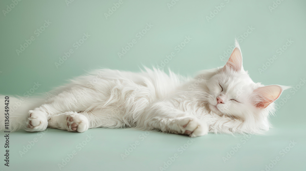 Obraz premium Fluffy White Maine Coon Cat on a Christmas Holiday Present