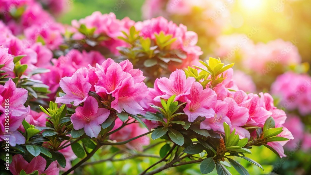 Vibrant Pink Azalea Blooms in a Lush Garden Setting, Bathed in Sunlight Vibrant Pink Azalea Blooms in a Lush Garden Setting, Bathed in Sunlight