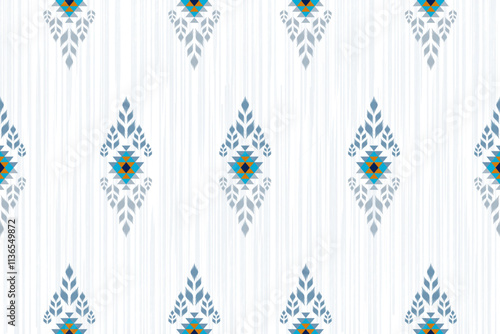 Ikat seamless pattern. Native ornament. Ethnic  decor style. It Boho geometric ornament. Vector seamless pattern. Mexican blanket, rug. Woven carpet
