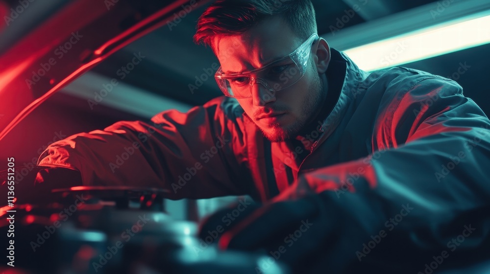 mechanic inspecting car engine mechanic inspecting car engine