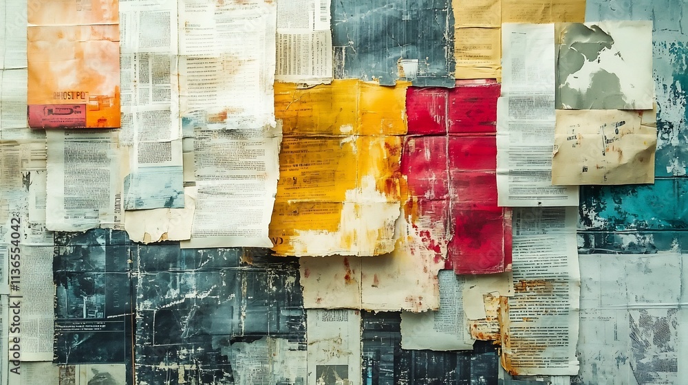 Fototapeta premium Colorful Collage of Newsprint and Magazine Clippings as Abstract Grunge Background Texture