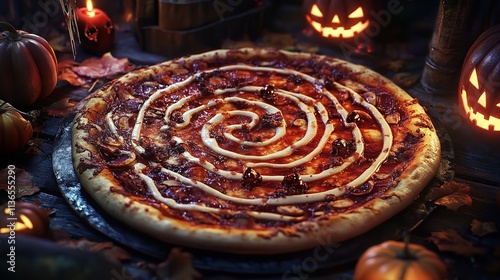 Spooky Halloween Pizza with Ghost Mozzarella Toppings for Festive Celebrations

 photo