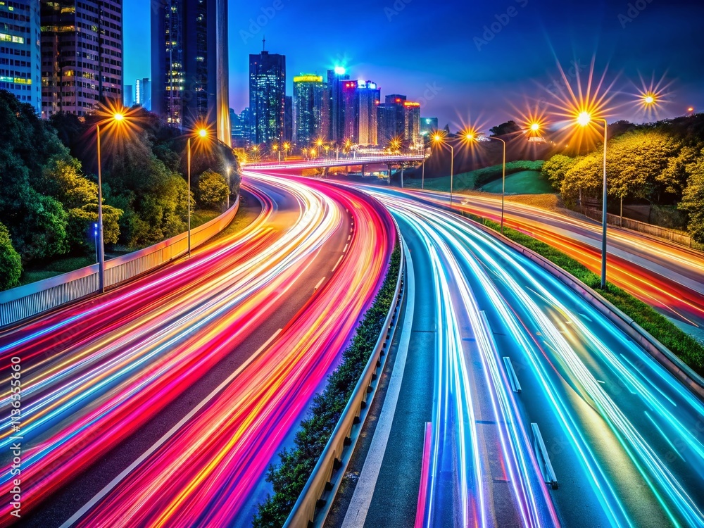 Fototapeta premium Macro Highway Light Trails: Speed, Motion, Digital Marketing Photography