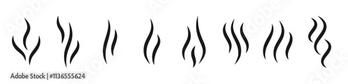 aromas wavy icons set black silhouette steam symbol smell smoking stench simple template odour