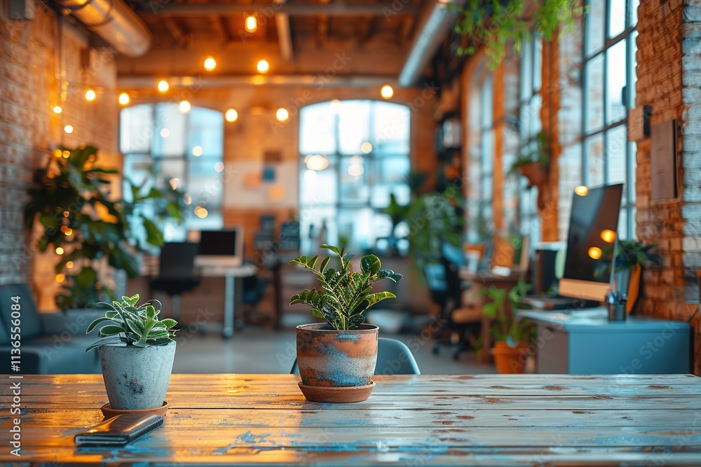 Room with a table and two potted plants Room with a table and two potted plants