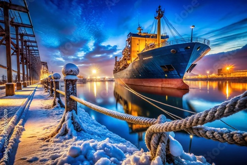 Wallpaper Mural Macro Night Harbor Snow Cargo Ship Photography - Winter Maritime Scene Torontodigital.ca