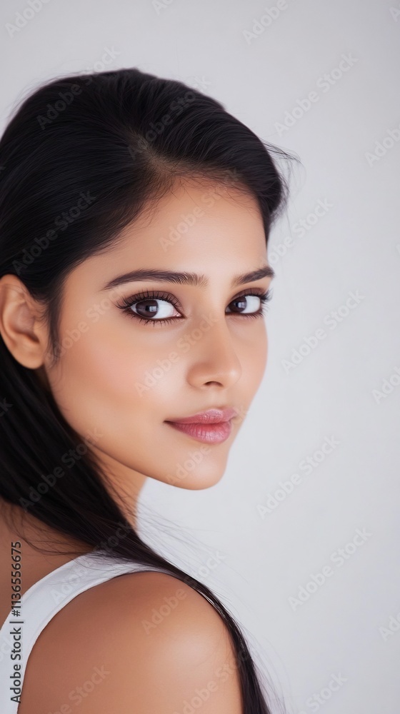 Radiant Close Up Portrait of Elegant Indian Beauty in Minimalist Studio Lighting