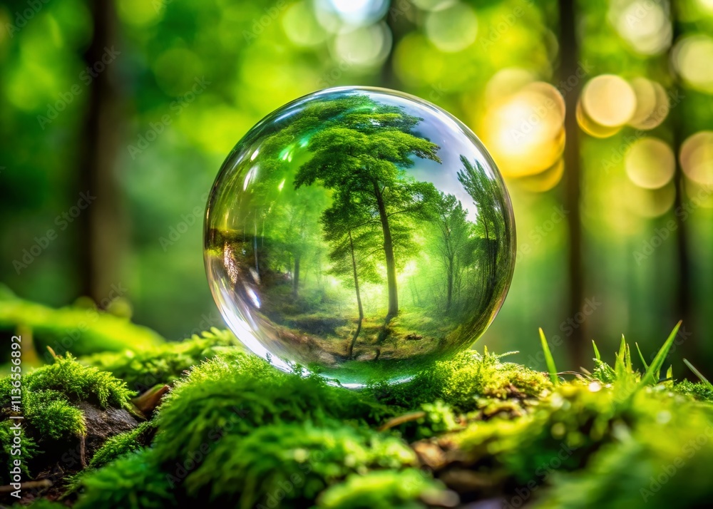 Macro Photography: Green Forest Sphere, Nature's Protection, Environmental Awareness Macro Photography: Green Forest Sphere, Nature's Protection, Environmental Awareness