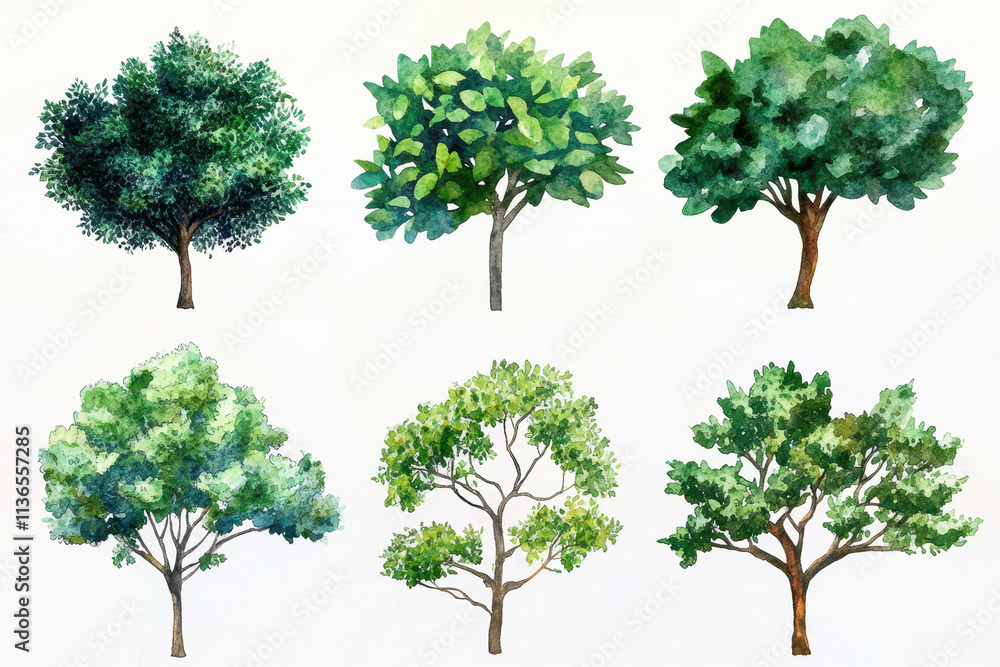 A collection of beautifully illustrated trees showcasing different shapes and colors. A collection of beautifully illustrated trees showcasing different shapes and colors.