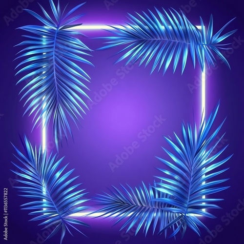 Wallpaper Mural Neon Glowing Palm Leaves on Violet Background   Modern Trendy Design Template with Copy Space Torontodigital.ca