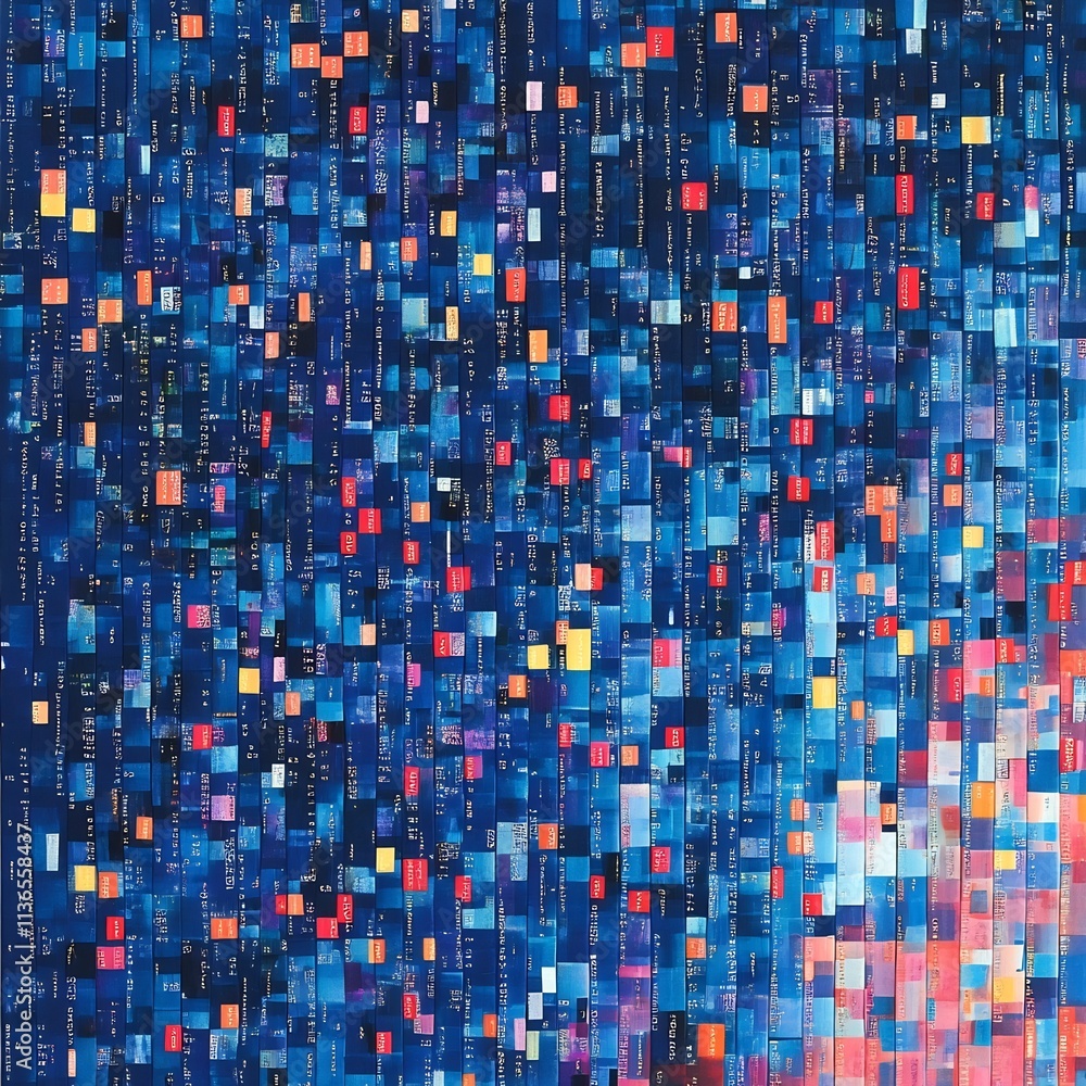 Fototapeta premium Vibrant Digital Binary Code Abstract Background Featuring Geometric Patterns in Blue and Colorful Tones