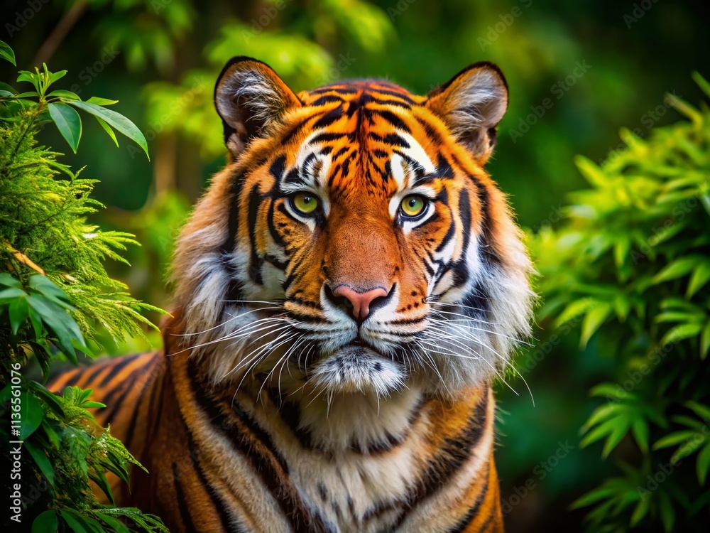 Fototapeta premium Majestic Bengal Tiger Macro Photography, Orange Background Wildlife Nature Photo