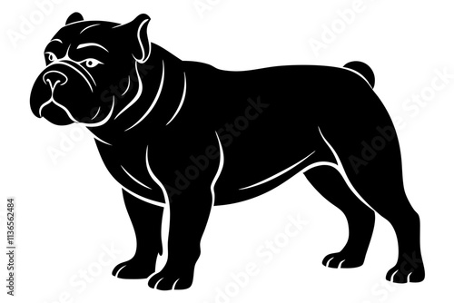 Bulldog Silhouette Vector Illustration of a Muscular, Stocky Dog with a Wrinkled Face