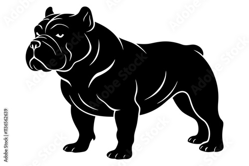 Bulldog Silhouette Vector Illustration of a Muscular, Stocky Dog with a Wrinkled Face