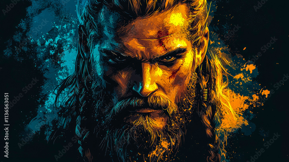 Obraz premium Intense portrait of a Viking warrior.