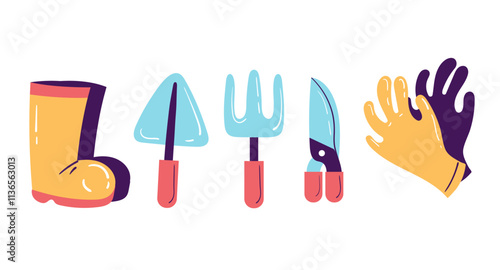 Garden tools design element illustration set	