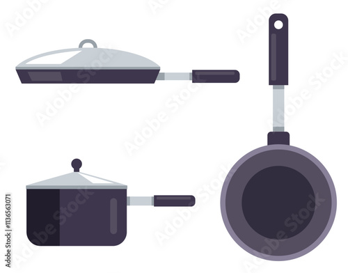 Kitchen pots isolated set concept