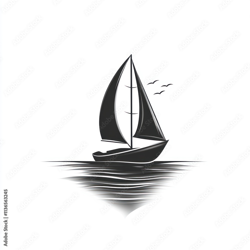 Monochrome sailboat sailing on calm sea. Monochrome sailboat sailing on calm sea.