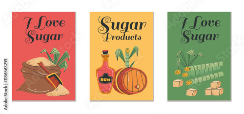 Sugar rum cane alcohol drink card cover isolated set. Vector graphic design element illustration