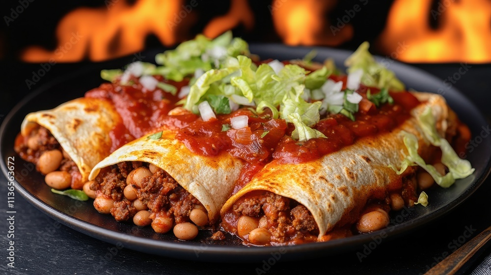 Deliciously Styled Plate of Enchiladas with Toppings Deliciously Styled Plate of Enchiladas with Toppings
