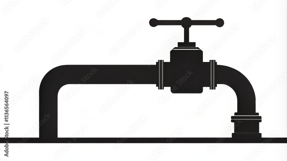 A simple illustration of a black pipe valve with a handle A simple illustration of a black pipe valve with a handle