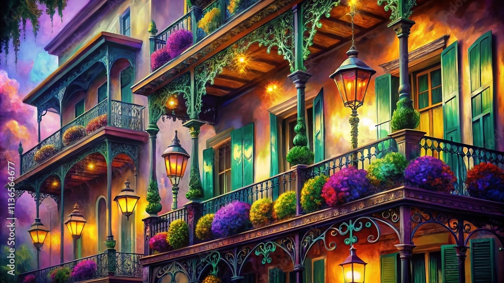 Obraz premium Mardi Gras Watercolor Background AI Art: Festive Architectural Photography