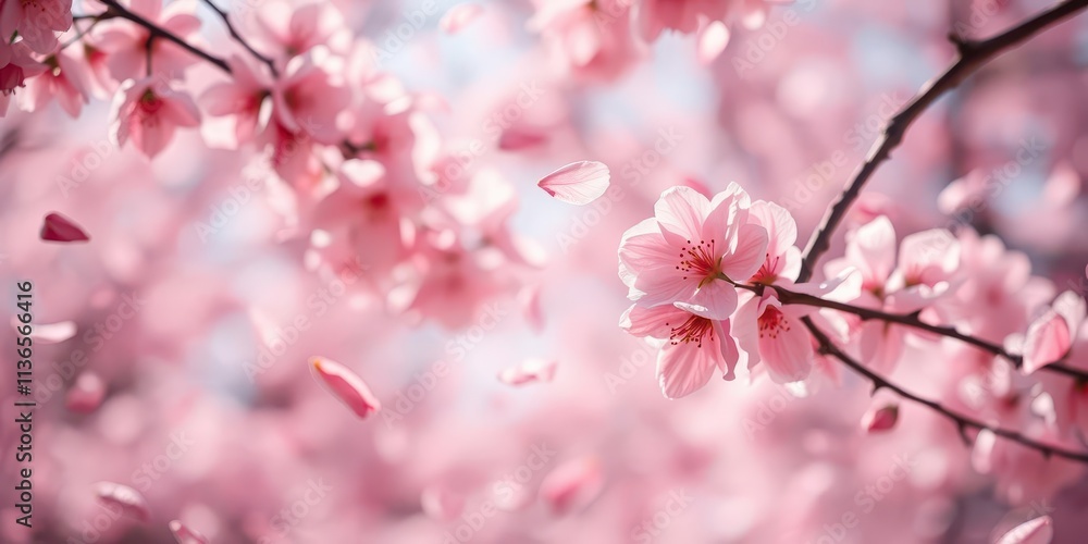 Soft pink sakura petals falling gently in the background creating a dreamy and serene atmosphere, floral, petals, season Soft pink sakura petals falling gently in the background creating a dreamy and serene atmosphere, floral, petals, season