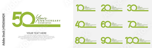 Anniversary logo set vector design, green color for celebration event