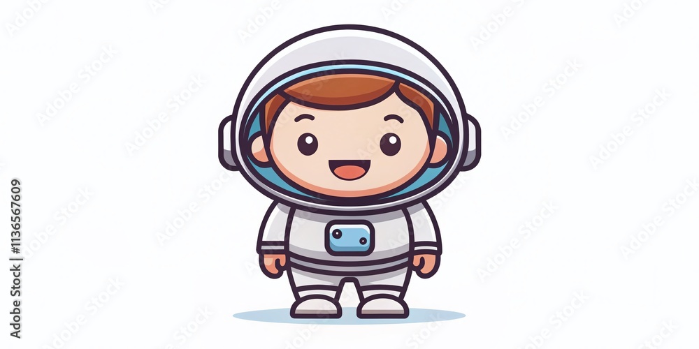Minimalist Astronaut Cartoon Logo, Spaceman Mascot, Cute Space Character, White Background Minimalist Astronaut Cartoon Logo, Spaceman Mascot, Cute Space Character, White Background