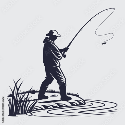 Fishing  image silhouette vector art and illustration