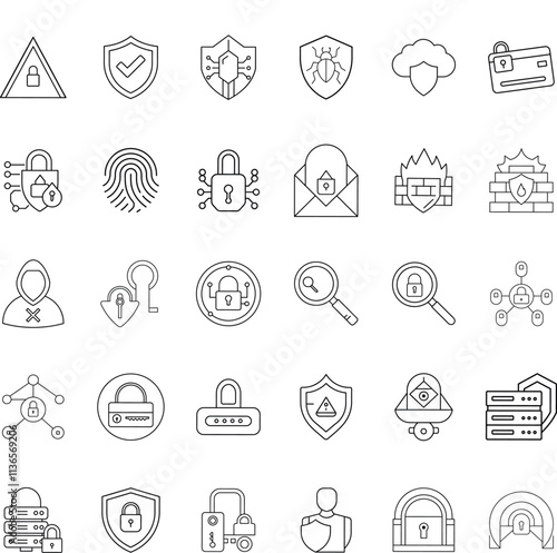 Cybersecurity Icons Data Protection, Privacy, and Network Security
