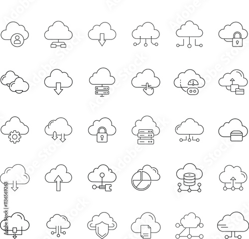 Cloud Computing Icons Network, Storage, Security, and Data