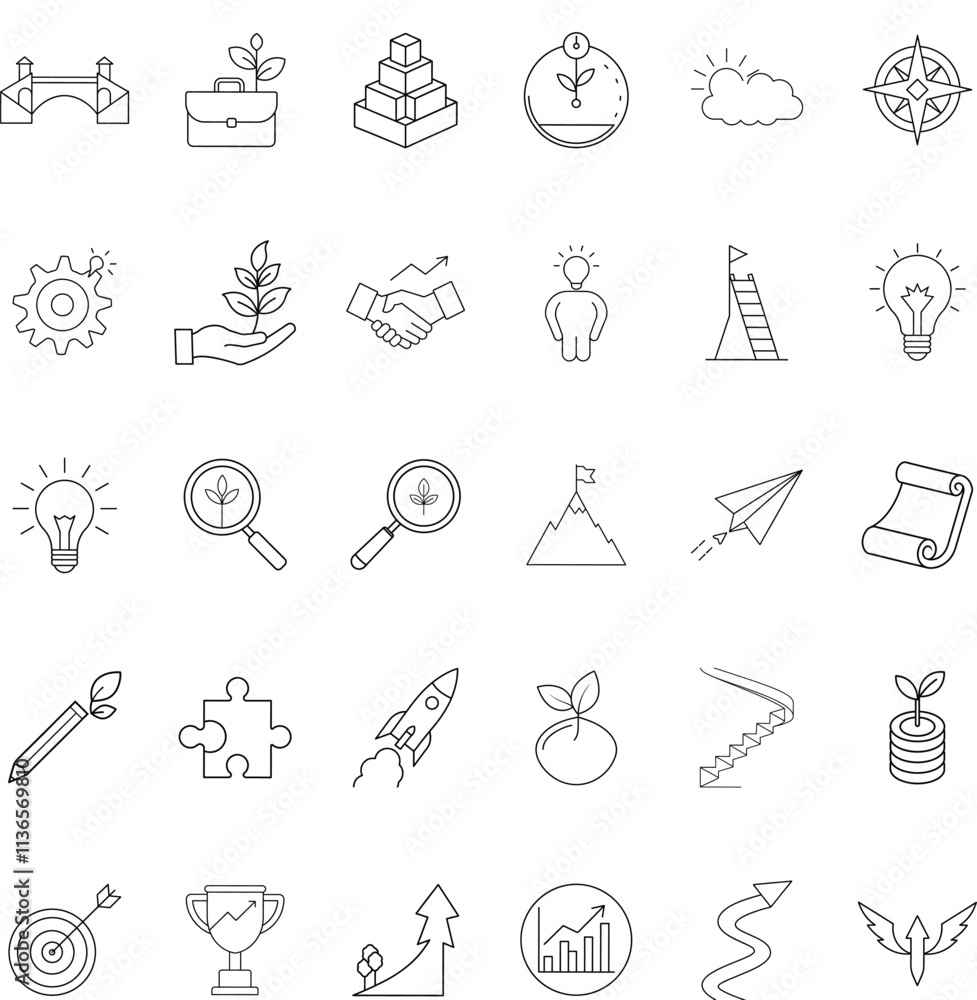 Fototapeta premium Business Growth Strategy Icons Planning, Success, and Innovation
