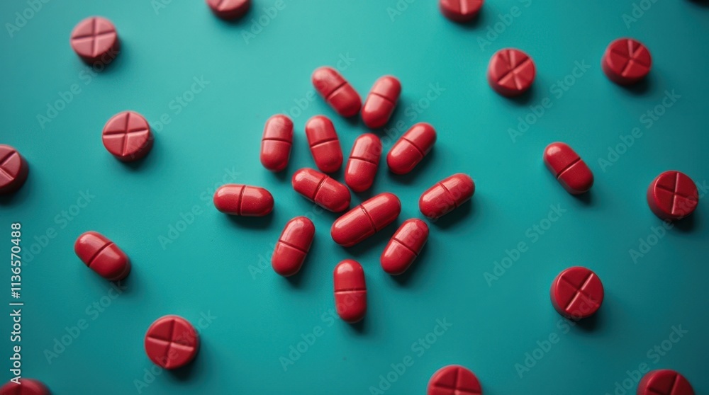 Red Pills Arranged on a Blue Surface Red Pills Arranged on a Blue Surface