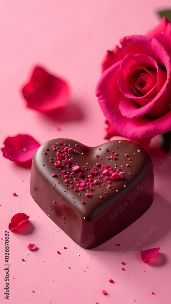 Heart-shaped chocolates with roses on a pink background. Day of love and romance St. Valentine's Day Heart-shaped chocolates with roses on a pink background. Day of love and romance St. Valentine's Day