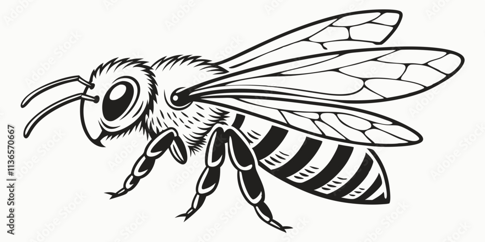 Vector Bee Line Art, isolated white background