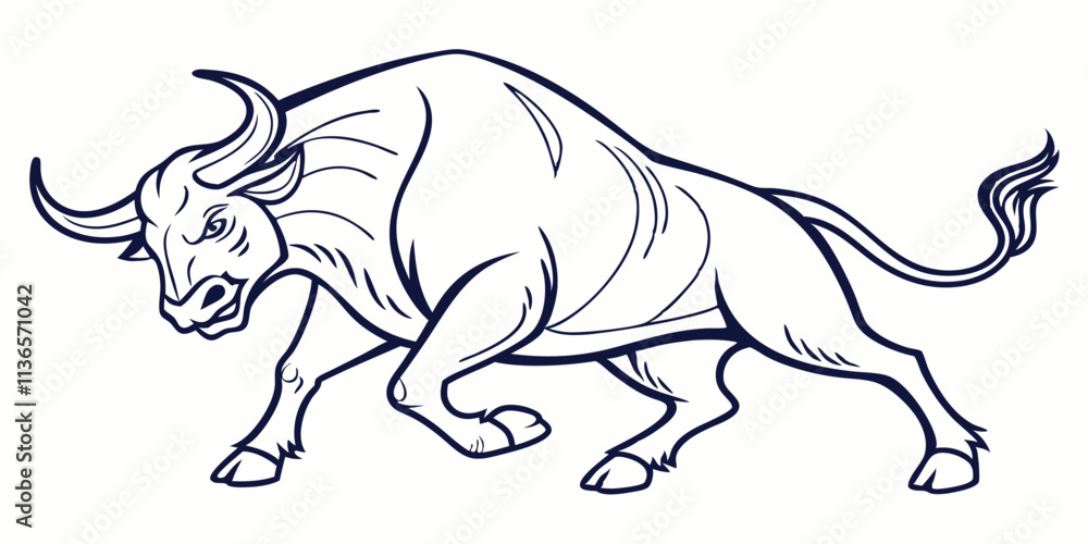 Fototapeta premium Vector Bull Line Art, isolated white background