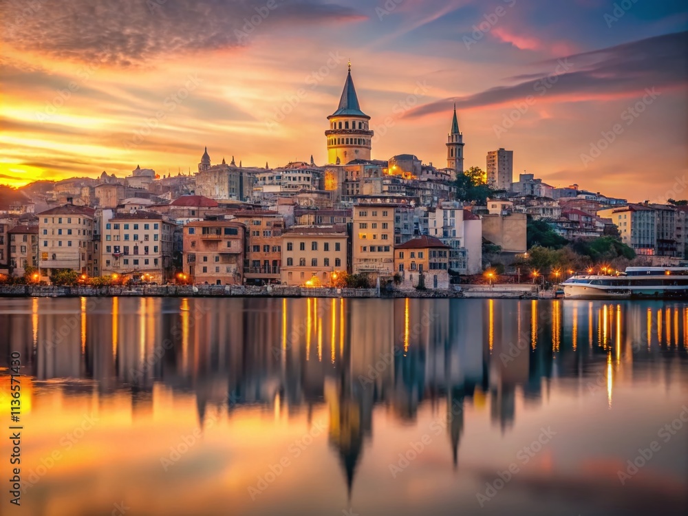 Fototapeta premium Minimalist Istanbul Harbor Galata Tower Photography: Stunning Skyline Views
