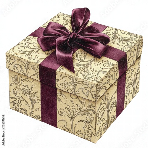 A beautifully wrapped gift box with an elegant design and a deep burgundy ribbon, perfect for any special occasion. photo