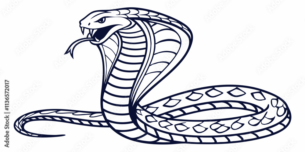 Fototapeta premium Vector Cobra Snake Line Art, isolated white background